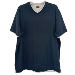 Left Coast Tee Black V Neck T Shirt Mens XL Layered Look Cotton Peru